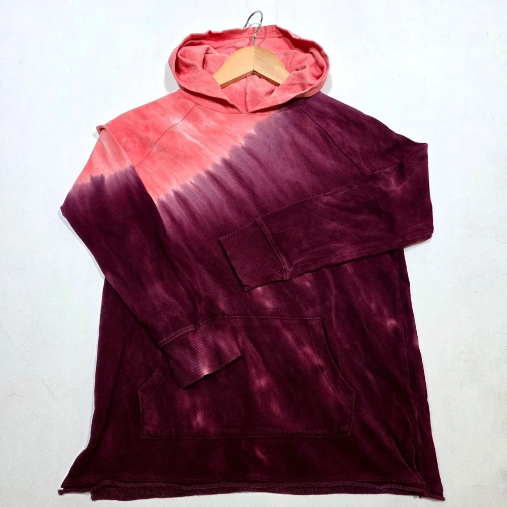 Old Navy Hoodie Girls L 10-12 Burgundy Tie Dye Pullover French Terry Sweatshirt